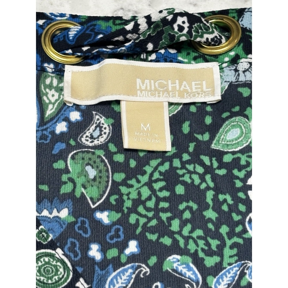 Michael Michael Kors Women Medium Paisley Lace-Up Peasant Blouse Blue Green M - Picture 2 of 3